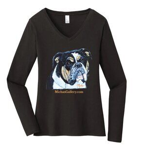 Long Sleeve Tee Women V-Neck Bulldog